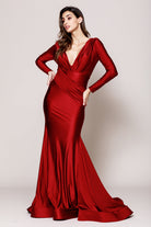 V-Neck Long Sleeves Mermaid Satin Long Evening & Mother Of The Bride Dress AC381-Mother of the Bride Dress-smcfashion.com
