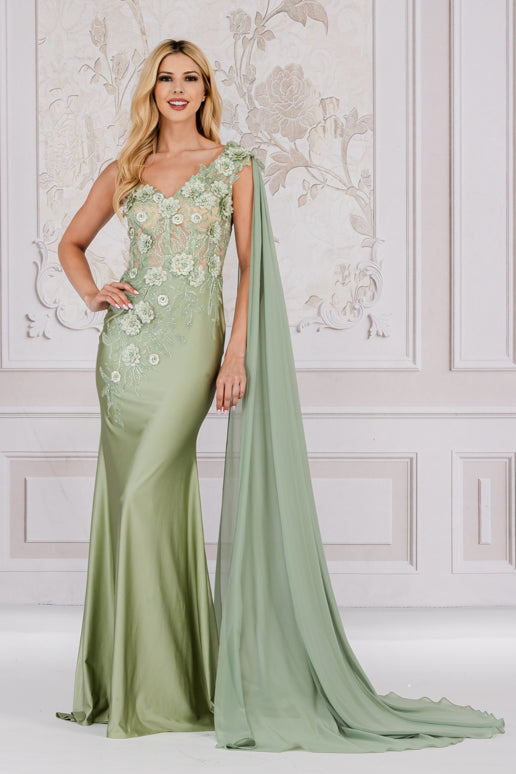 Strap One Shoulder 3D Floral Applique Mermaid Long Evening & Prom Dress AC388-Prom Dress-smcfashion.com