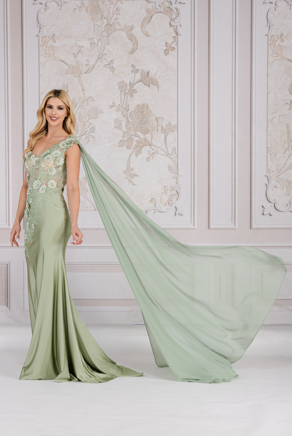 Strap One Shoulder 3D Floral Applique Mermaid Long Evening & Prom Dress AC388-Prom Dress-smcfashion.com