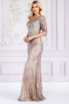 Embroidered Lace Trumpet Sheer 3/4 Sleeves Long Mother Of The Bride Dress AC7045 Sale-Mother of the Bride Dress-smcfashion.com
