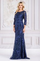 Embroidered Lace Trumpet Sheer 3/4 Sleeves Long Mother Of The Bride Dress AC7045 Sale-Mother of the Bride Dress-smcfashion.com