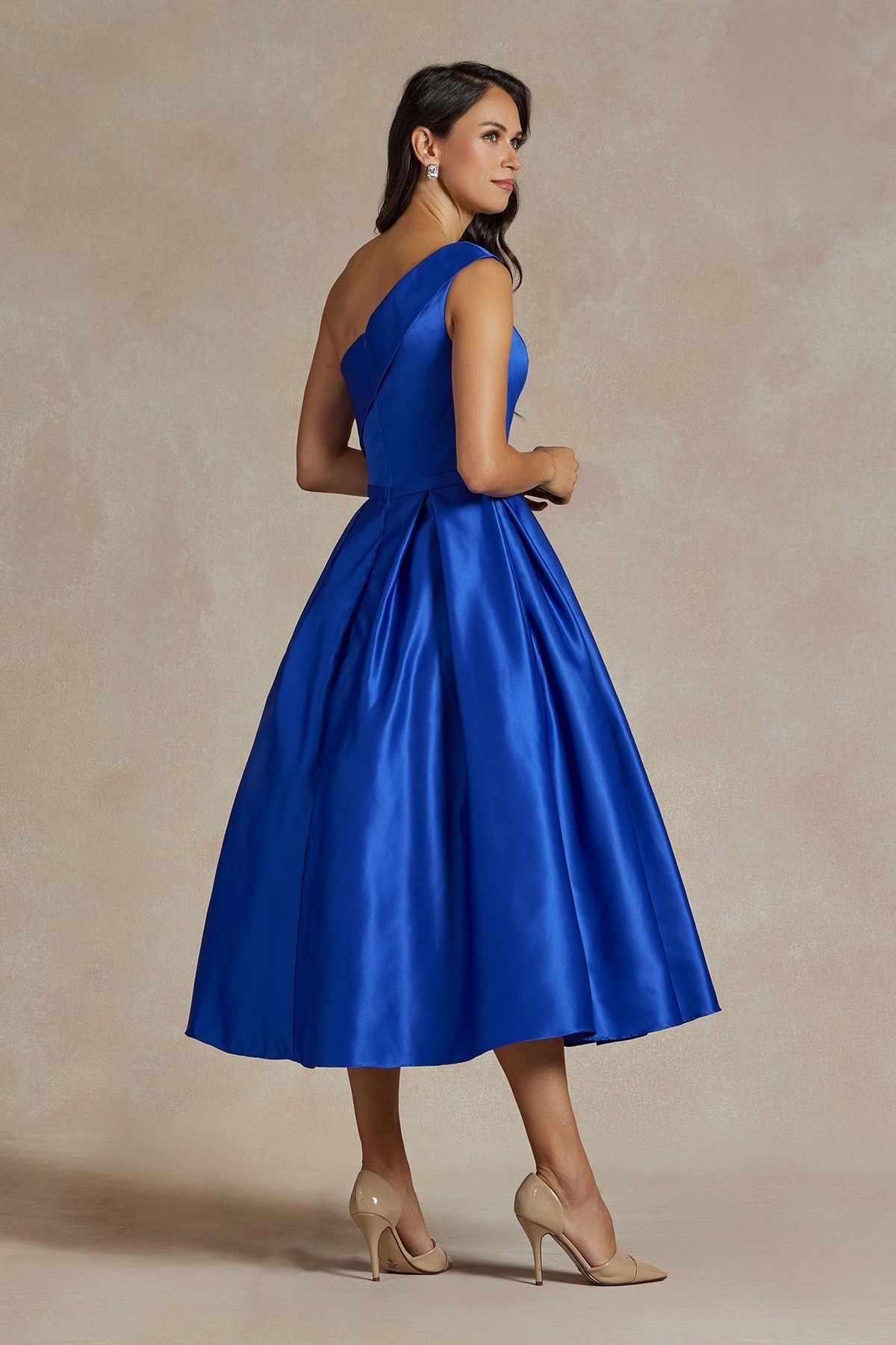 One Shoulder Satin Open Back Midi Evening & Prom Dress NXJE931 Sale-Prom Dress-smcfashion.com