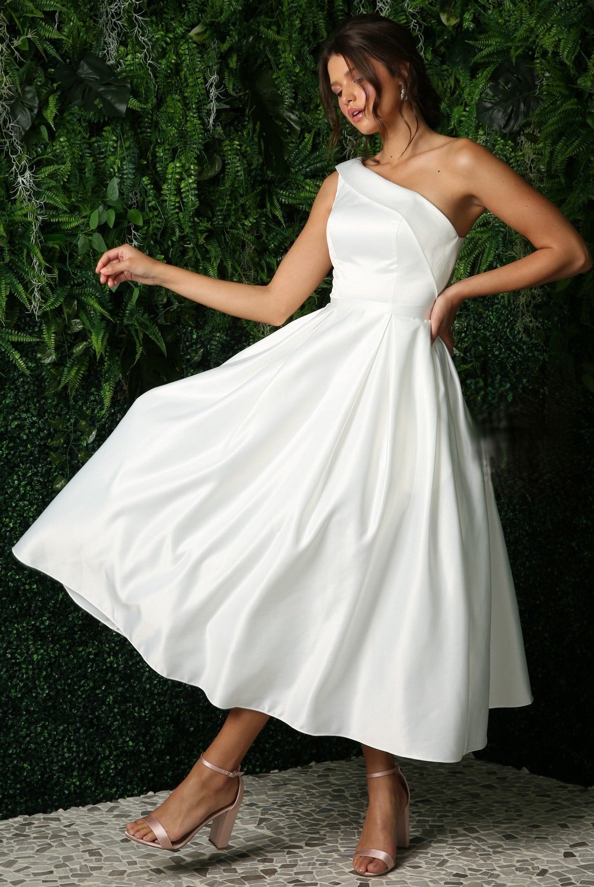 One Shoulder Satin Open Back Midi Evening & Prom Dress NXJE931 Sale-Prom Dress-smcfashion.com