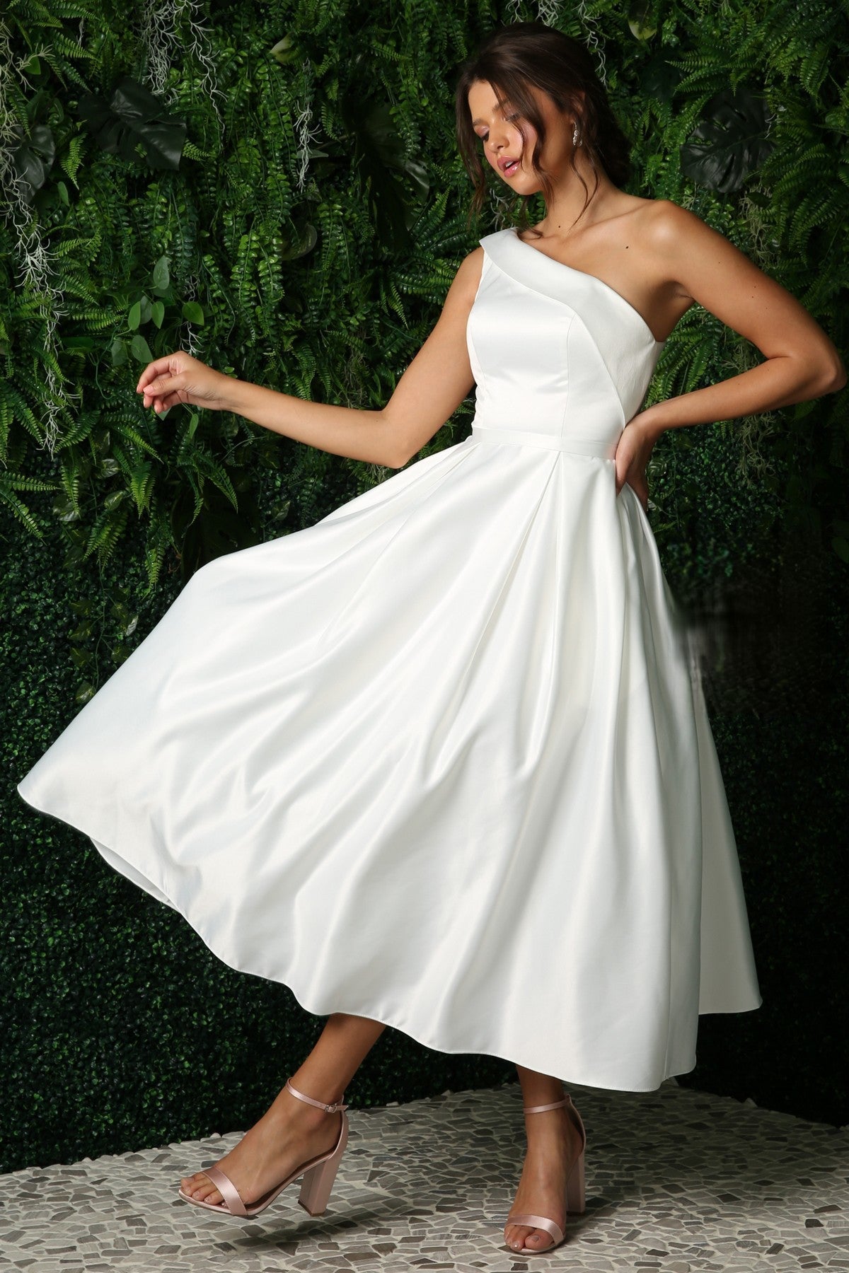 One Shoulder Satin Open Back Midi Evening & Prom Dress NXJE931 Sale-Prom Dress-smcfashion.com