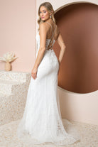 Glittery Deep V-Neck Bodice Trumpet Skirt Long Wedding Dress NXR282-1W-Wedding Dress-smcfashion.com