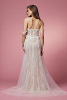 Off Shoulder Side Slit Boho Inspired Tulle A-Line Long Wedding Dress NXE441-Wedding Dress-smcfashion.com