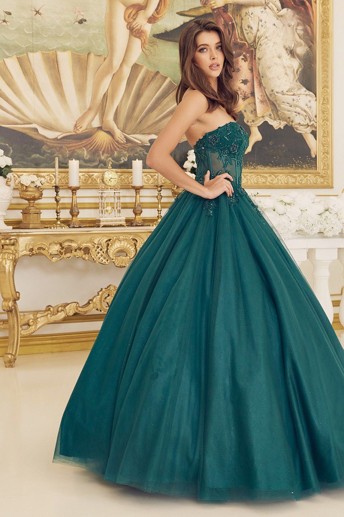 Beaded Applique Illusion Corset Long Quinceanera Dress NXCU1194-Quinceanera Dress-smcfashion.com