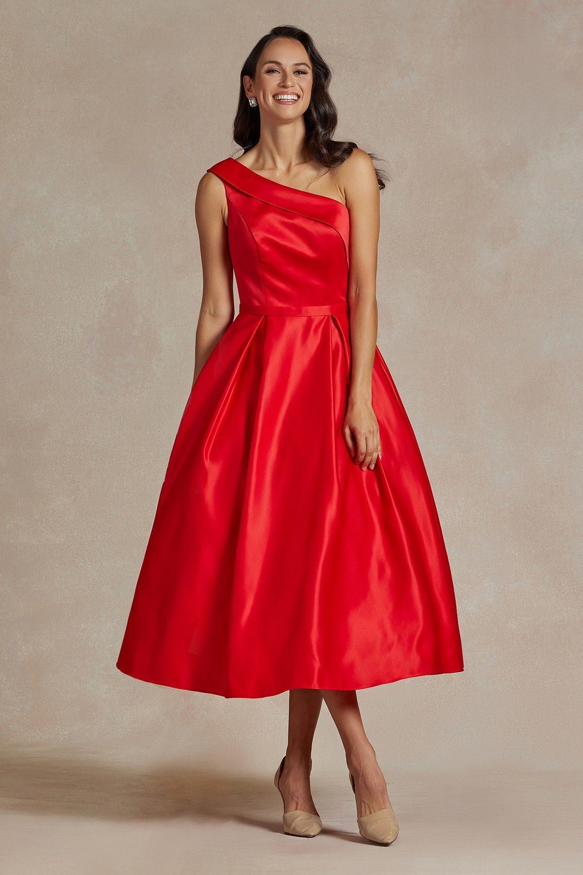 One Shoulder Satin Open Back Midi Evening & Prom Dress NXJE931 Sale-Prom Dress-smcfashion.com
