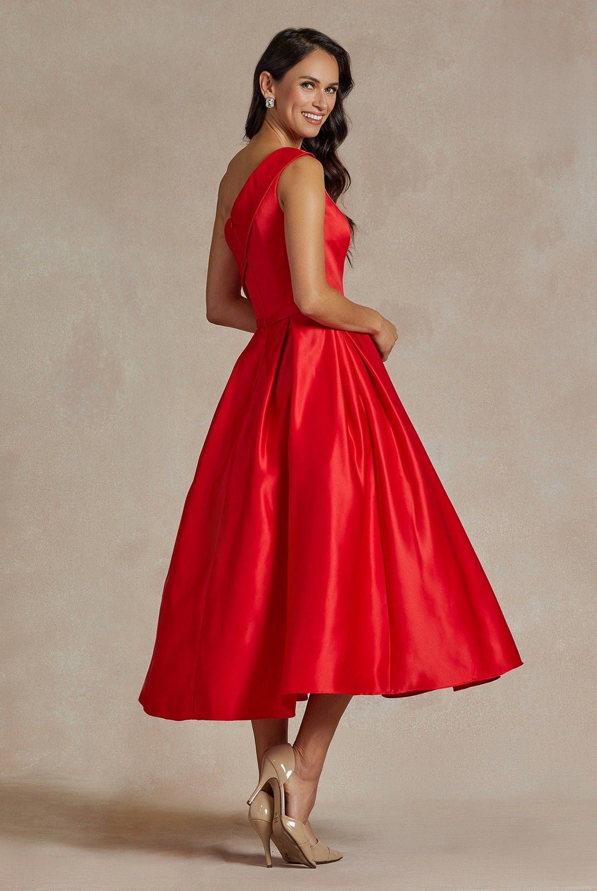 One Shoulder Satin Open Back Midi Evening & Prom Dress NXJE931 Sale-Prom Dress-smcfashion.com