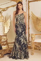 Opulent Gold Floral One-Shoulder Mermaid Long Evening Dress NXG1146-Evening Dress-smcfashion.com