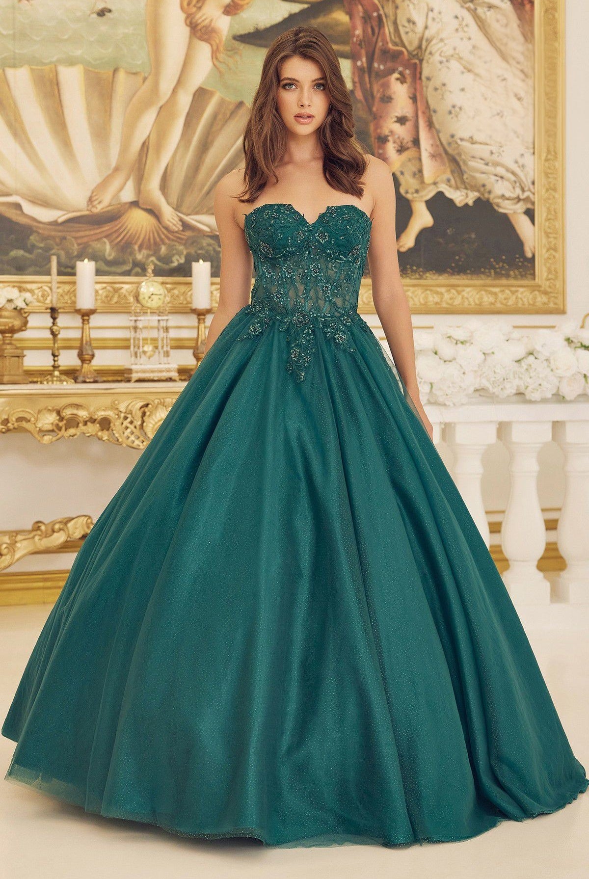 Beaded Applique Illusion Corset Long Quinceanera Dress NXCU1194-Quinceanera Dress-smcfashion.com