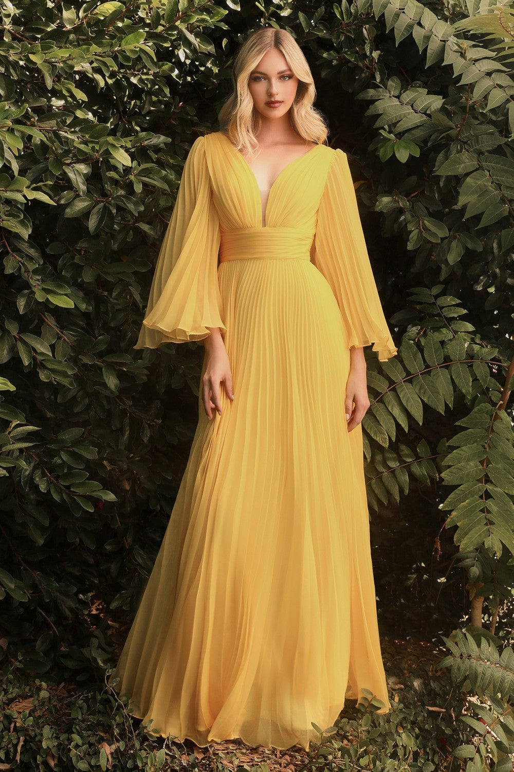 Pleated Chiffon Prom & Ball Gown Deep v-neckline Bodice with Open Back and Covered Shoulders Fairy Mother of the Bride Dress CDCD242 Sale-Bridesmaid Dress-smcfashion.com