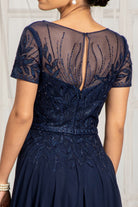 Embroidered Chiffon A-line Dress Short Sleeves and Waistband GLGL3067-MOTHER OF BRIDE-smcfashion.com