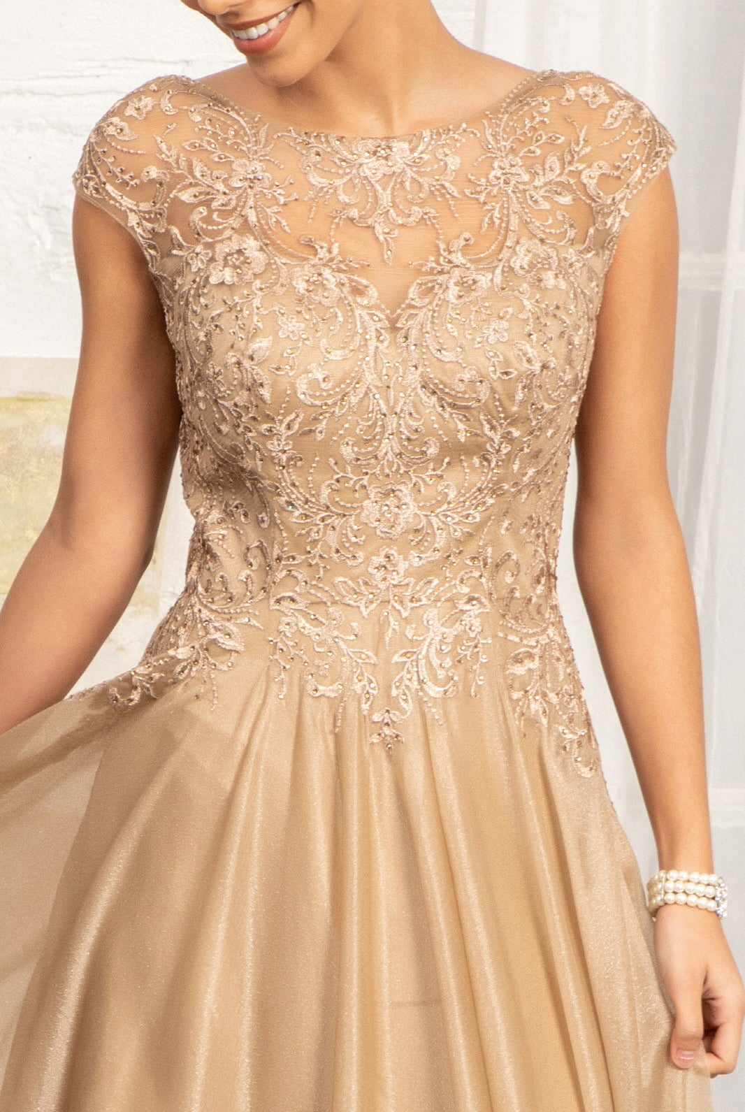 Beads Embellished Embroidered A-line Dress Scoop-Neck GLGL3068-PROM-smcfashion.com