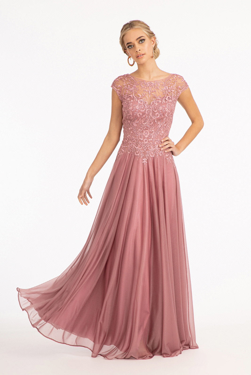 Beads Embellished Embroidered A-line Dress Scoop-Neck GLGL3068-PROM-smcfashion.com