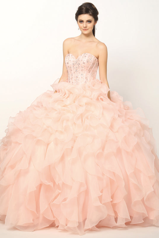 Beaded Corset Bodice With Organza Ruffle Skirt Long Quinceanera Dress JT1418-Quinceanera-smcfashion.com