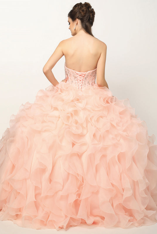 Beaded Corset Bodice With Organza Ruffle Skirt Long Quinceanera Dress JT1418-Quinceanera-smcfashion.com