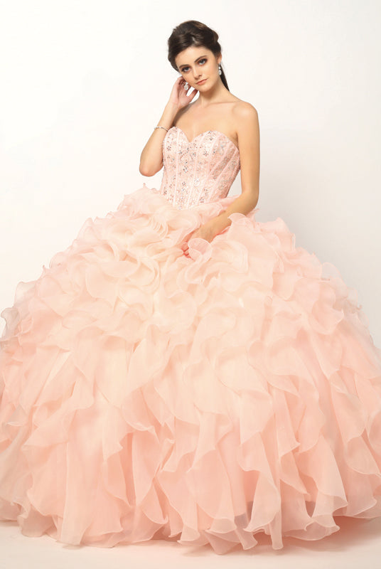 Beaded Corset Bodice With Organza Ruffle Skirt Long Quinceanera Dress JT1418-Quinceanera-smcfashion.com