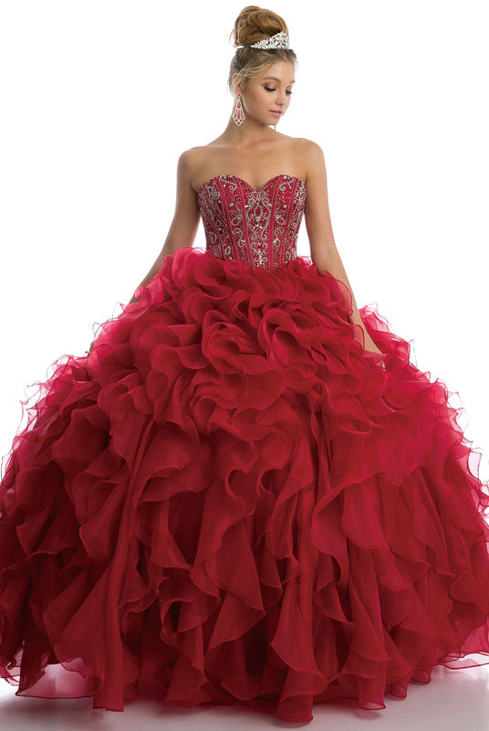 Beaded Corset Bodice With Organza Ruffle Skirt Long Quinceanera Dress JT1418-Quinceanera-smcfashion.com