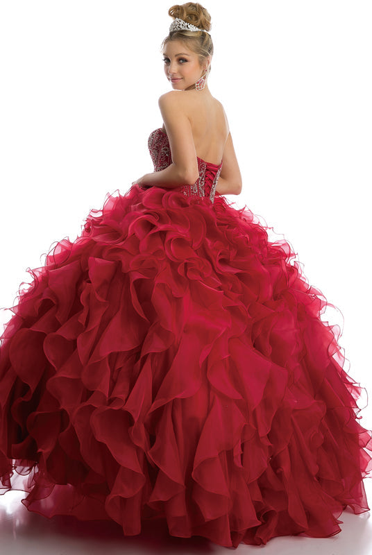 Beaded Corset Bodice With Organza Ruffle Skirt Long Quinceanera Dress JT1418-Quinceanera-smcfashion.com