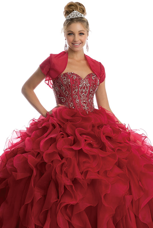 Beaded Corset Bodice With Organza Ruffle Skirt Long Quinceanera Dress JT1418-Quinceanera-smcfashion.com