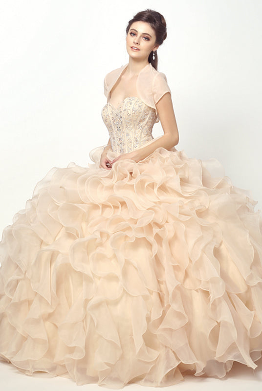 Beaded Corset Bodice With Organza Ruffle Skirt Long Quinceanera Dress JT1418-Quinceanera-smcfashion.com