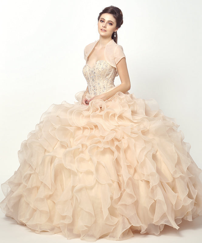 Beaded Corset Bodice With Organza Ruffle Skirt Long Quinceanera Dress JT1418-Quinceanera-smcfashion.com