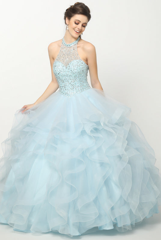 Crystal Beading On A Flounced Tulle Long Quinceanera Dress JT1420-Quinceanera Dress-smcfashion.com