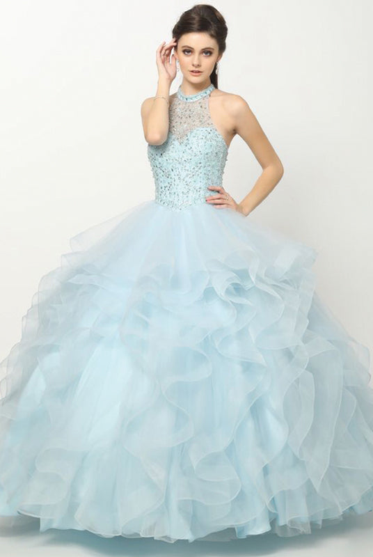 Crystal Beading On A Flounced Tulle Long Quinceanera Dress JT1420-Quinceanera Dress-smcfashion.com