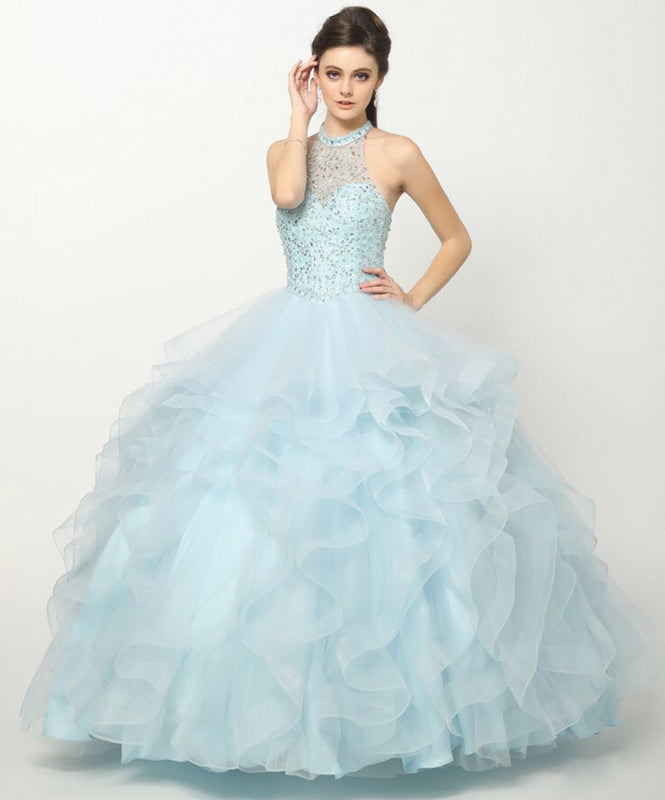 Crystal Beading On A Flounced Tulle Long Quinceanera Dress JT1420-Quinceanera Dress-smcfashion.com