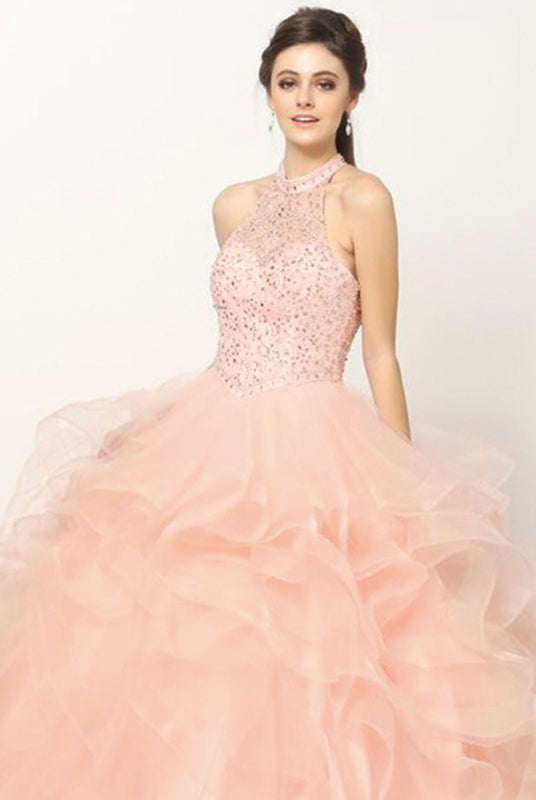 Crystal Beading On A Flounced Tulle Long Quinceanera Dress JT1420-Quinceanera Dress-smcfashion.com