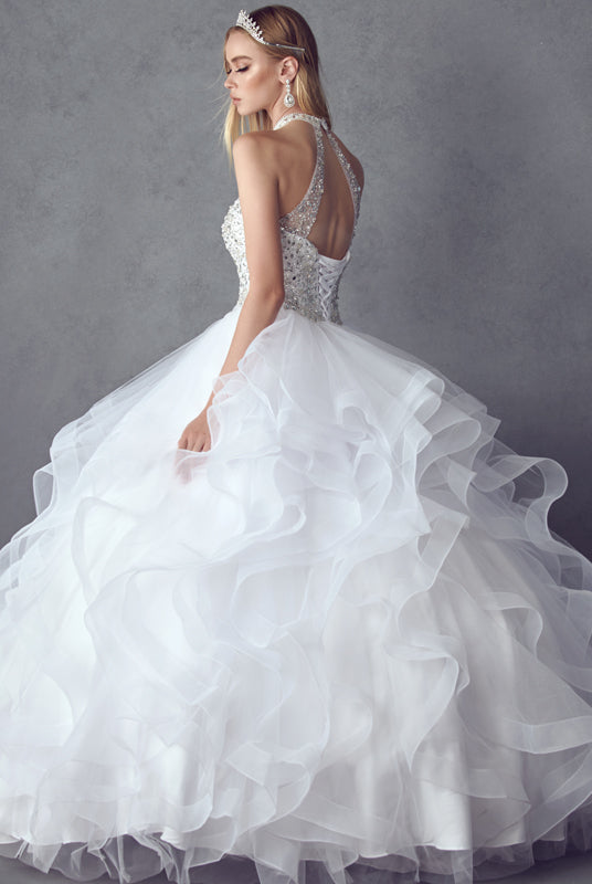 Crystal Beading On A Flounced Tulle Long Quinceanera Dress JT1420-Quinceanera Dress-smcfashion.com