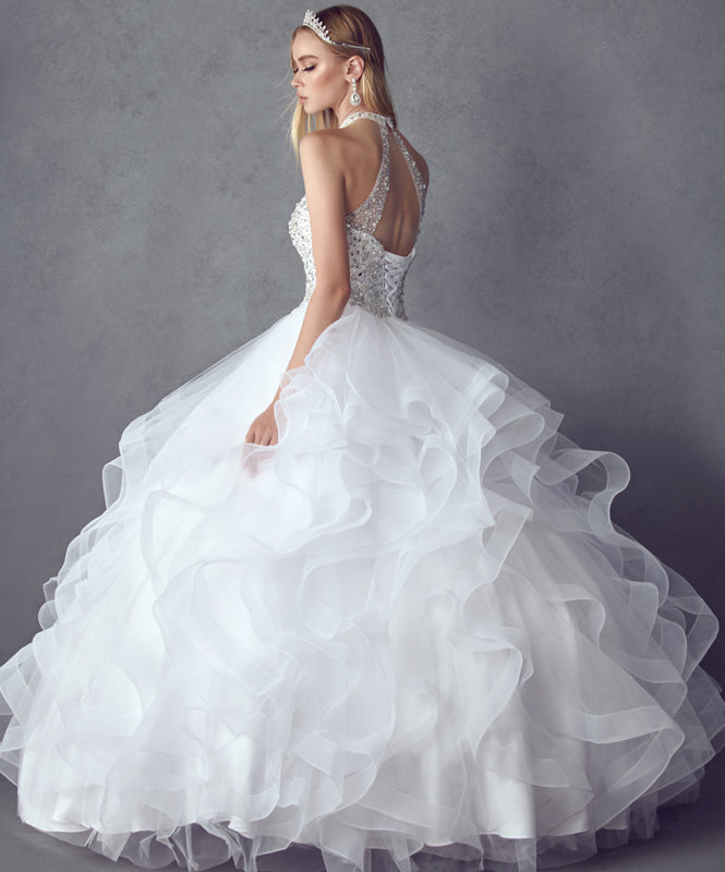 Crystal Beading On A Flounced Tulle Long Quinceanera Dress JT1420-Quinceanera Dress-smcfashion.com
