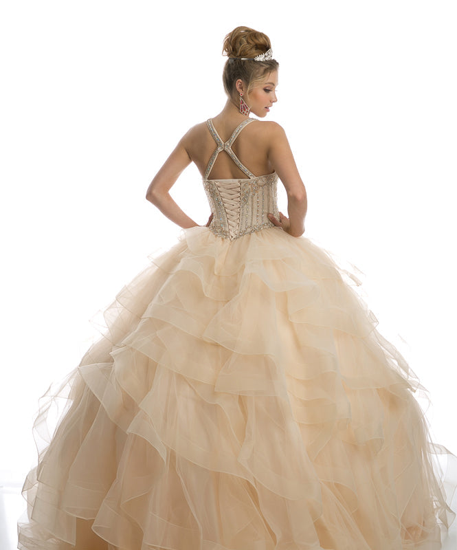 Sweetheart High Neck Ruffled Tulle Skirt Long Quinceanera Dress JT1423-Quinceanera Dress-smcfashion.com