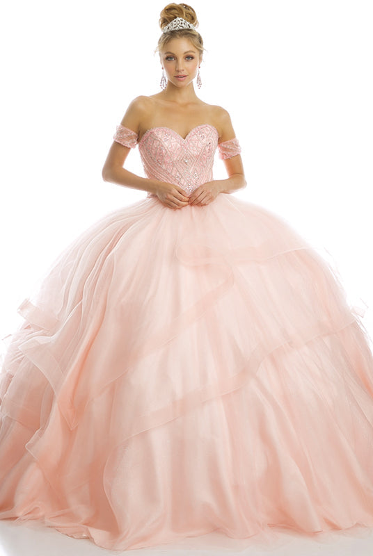 Beaded Embroidery Sweetheart On Glitter Mesh Long Quinceanera Dress JT1424-All Dresses-smcfashion.com