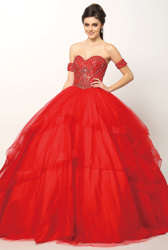 Beaded Embroidery Sweetheart On Glitter Mesh Long Quinceanera Dress JT1424-All Dresses-smcfashion.com