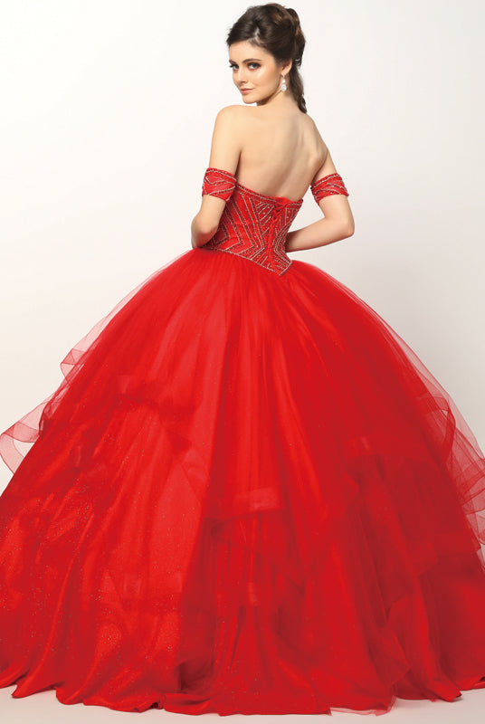Beaded Embroidery Sweetheart On Glitter Mesh Long Quinceanera Dress JT1424-All Dresses-smcfashion.com