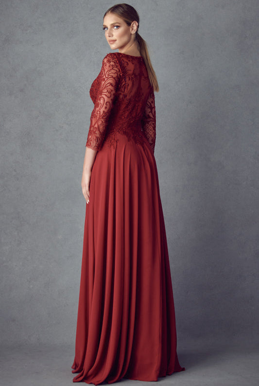 Embroidered Lace Beaded Bodice Long Mother Of The Bride Dress JTM11 Sale-Mother of the Bride Dress-smcfashion.com