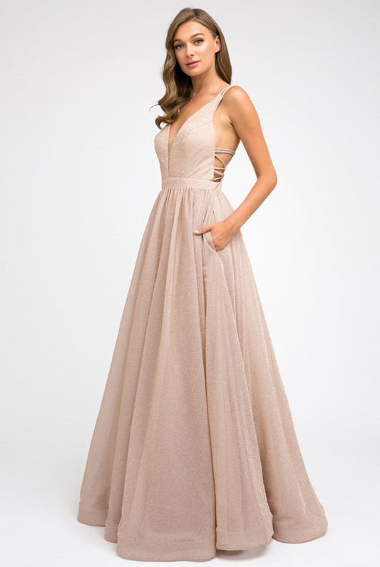 Plunging V-Neck Glitter A-Line Long Prom Dress JT201-Prom Dress-smcfashion.com