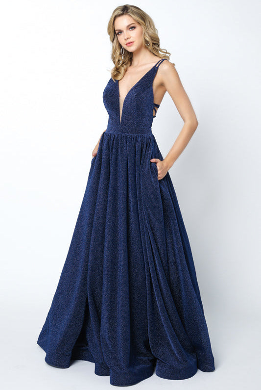 Plunging V-Neck Glitter A-Line Long Prom Dress JT201-Prom Dress-smcfashion.com