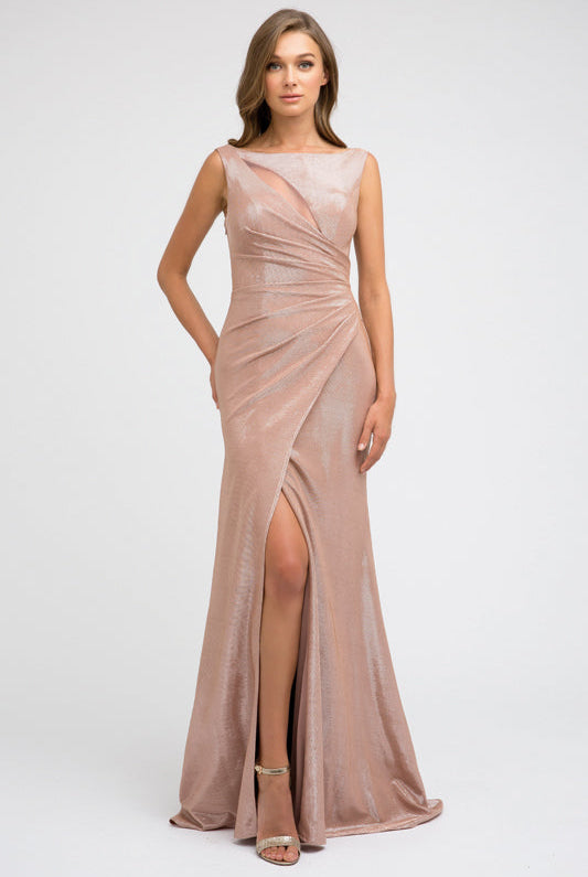 Faux Wrap Metallic Fitted Mermaid Long Prom Dress JT218-Prom Dress-smcfashion.com