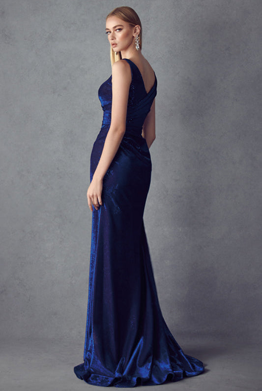 Faux Wrap Metallic Fitted Mermaid Long Prom Dress JT218-Prom Dress-smcfashion.com