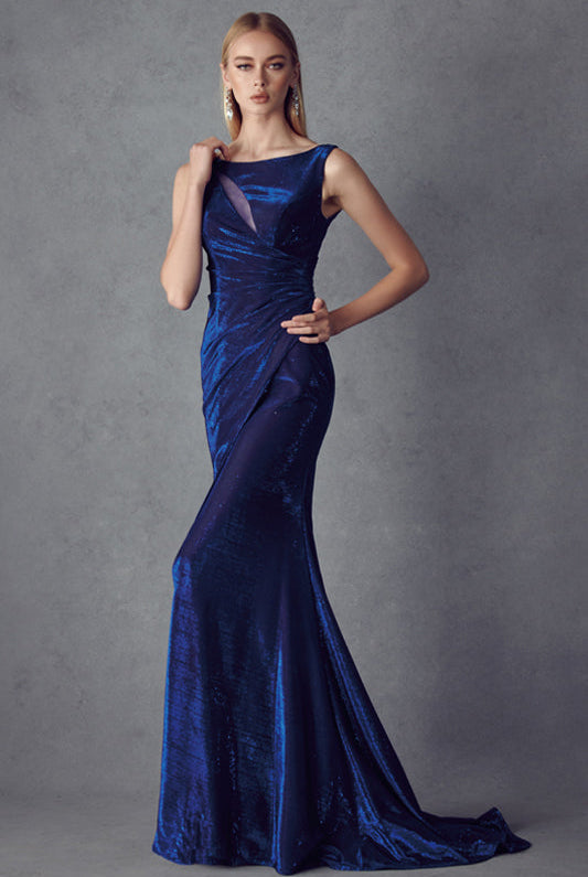 Faux Wrap Metallic Fitted Mermaid Long Prom Dress JT218-Prom Dress-smcfashion.com