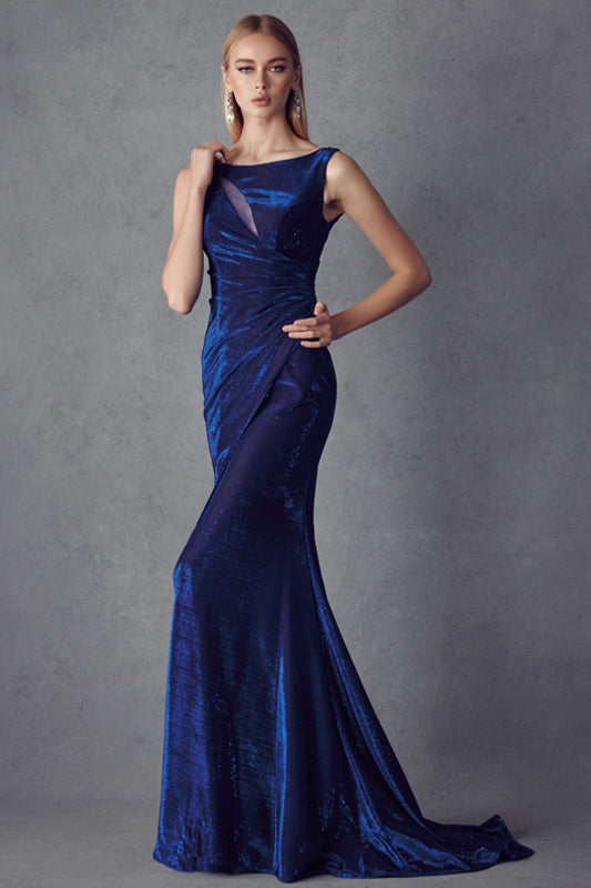 Faux Wrap Metallic Fitted Mermaid Long Prom Dress JT218-Prom Dress-smcfashion.com
