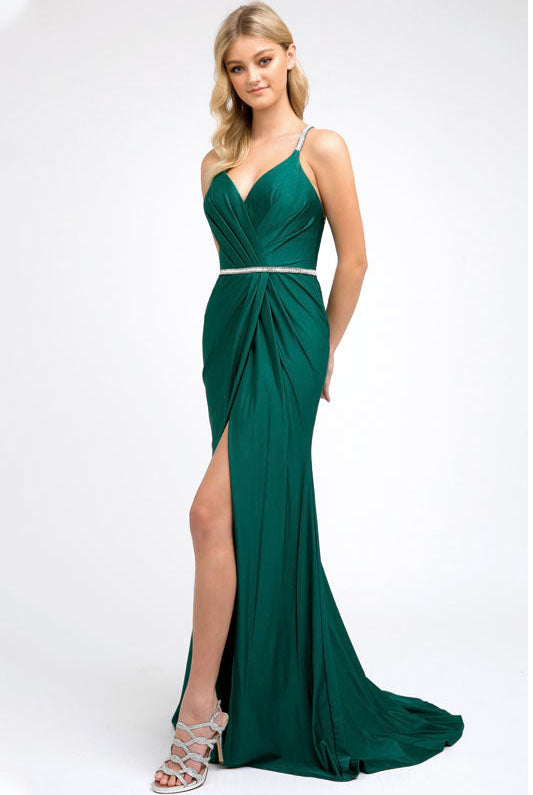 Ruched Bodice Fitted Embellished Waist Long Prom Dress JT233-Prom Dress-smcfashion.com