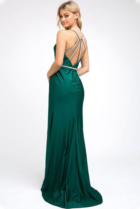 Ruched Bodice Fitted Embellished Waist Long Prom Dress JT233-Prom Dress-smcfashion.com