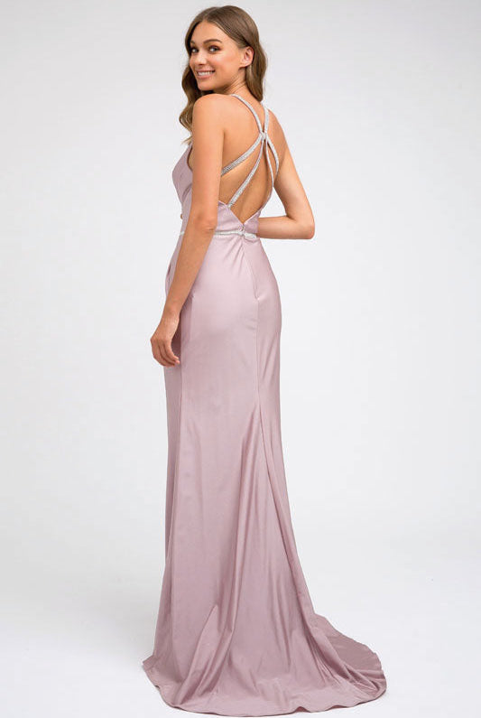 Ruched Bodice Fitted Embellished Waist Long Prom Dress JT233-Prom Dress-smcfashion.com