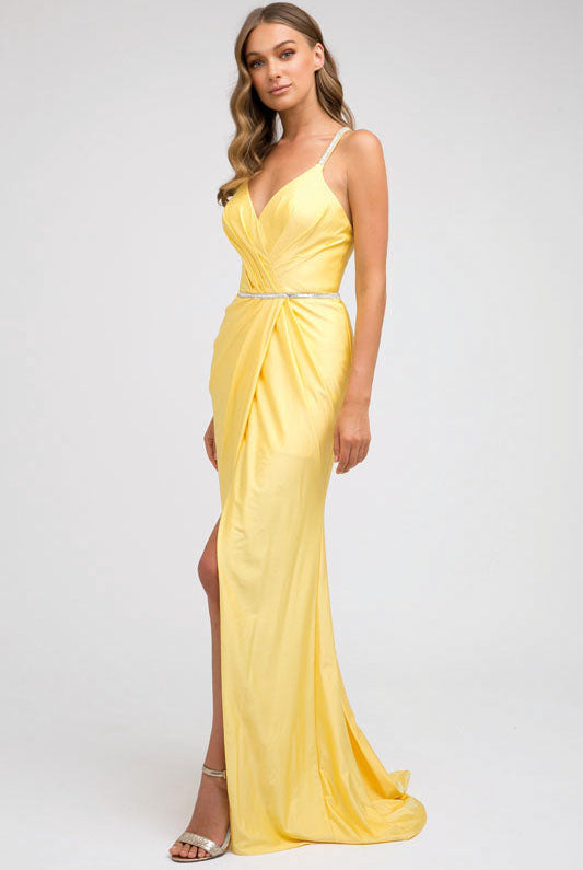 Ruched Bodice Fitted Embellished Waist Long Prom Dress JT233-Prom Dress-smcfashion.com