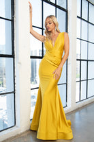 V-Neck Satin Mermaid Long Prom & Bridesmaid Dress AC370-Prom Dress-smcfashion.com