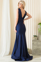 V-Neck Satin Mermaid Long Prom & Bridesmaid Dress AC370-Prom Dress-smcfashion.com